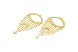 Brass Marquise Charm, 4 Raw Brass Crescent Moon And Star Patterned Charms With 1 Loop, Eye Charms, Fringed Charms (62x33x0.60mm) A4300