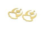 Brass Cloud Charm, 10 Raw Brass Crescent Moon And North Star Shaped Cloud Charms With 1 Loop, Earring Findings (28x22x0.60mm) A4318
