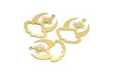 Brass Cloud Charm, 10 Raw Brass Crescent Moon And North Star Shaped Cloud Charms With 1 Loop, Earring Findings (28x22x0.60mm) A4318