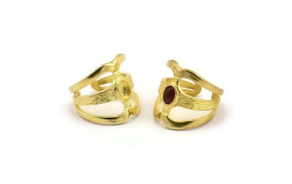 Brass Royal Ring, Raw Brass Royal Ring With 1 Stone Settings - Pad Size 6x4mm N2115