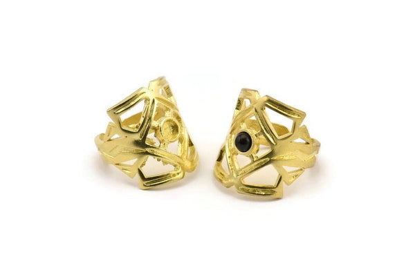 Brass Royal Ring, Raw Brass Royal Ring With 1 Stone Setting - Pad Size 4mm N2116