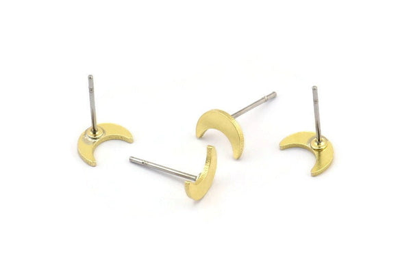 Brass Moon Earring, 12 Raw Brass Crescent Moon Shaped Stud Earrings (8x3x0.80mm) A4132 A4104