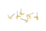 Brass Moon Earring, 12 Raw Brass Crescent Moon Shaped Stud Earrings (8x3x0.80mm) A4132 A4104