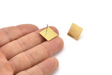 Brass Square Earring, 6 Raw Brass Square Shaped Stud Earrings (14x0.80mm) A4098