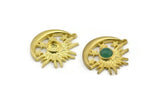Brass Moon Charm, 2 Raw Brass Crescent Moon And Sun Charms With 1 Loop And 6mm Pad, Findings (25x23mm) N2119