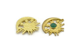 Brass Moon Charm, 2 Raw Brass Crescent Moon And Sun Charms With 1 Loop And 6mm Pad, Findings (25x23mm) N2119