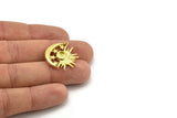 Brass Moon Charm, 2 Raw Brass Crescent Moon And Sun Charms With 1 Loop And 6mm Pad, Findings (25x23mm) N2119