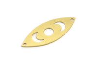 Brass Marquise Charm, 8 Raw Brass Crescent Moon Pattarned Marquise Shaped Charms With 2 Holes, Connectors (39x15x0.80mm) A4140