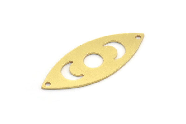 Brass Marquise Charm, 8 Raw Brass Crescent Moon Pattarned Marquise Shaped Charms With 2 Holes, Connectors (39x15x0.80mm) A4140