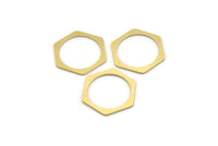 Brass Hexagon Charm, 12 Raw Brass Hexagon Shaped Rings, Connectors (26x23x1mm) A4146