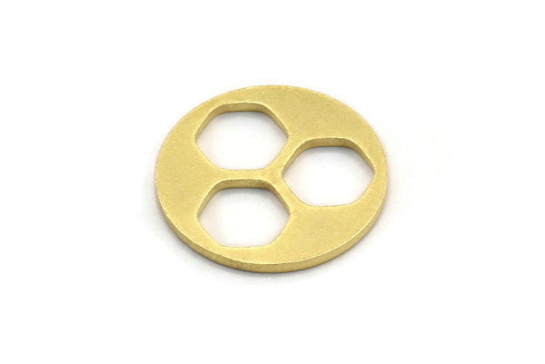 Brass Round Charm, 12 Raw Brass Hexagon Patterned Round Shape Charms, Charm Pendants, Blank Findings (17x1mm) A4144