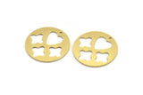 Brass Round Charm, 6 Raw Brass Heart And Positive Patterned Round Shape Charms With 1 Hole, Charm Pendants (28x1mm) A4142