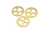 Brass Round Charm, 6 Raw Brass Heart And Positive Patterned Round Shape Charms With 1 Hole, Charm Pendants (28x1mm) A4142