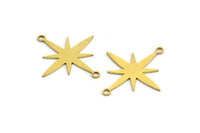 Brass Pole Star Charm, 24 Raw Brass, Brass Pendants, Brass Pole Star Charms With 2 Loops (26x23x0.60mm) A4106