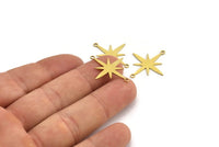 Brass Pole Star Charm, 24 Raw Brass, Brass Pendants, Brass Pole Star Charms With 2 Loops (26x23x0.60mm) A4106
