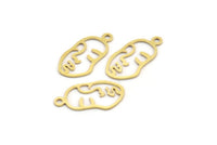 Brass Face Charm, 24 Raw Brass Face Charms With 1 Loop, Pendants, Earrings, Findings (20x10x0.60mm) D0635