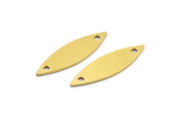 Brass Marquise Charm, 12 Raw Brass Marquise Charms With 2 Holes, Connectors (25x7x0.80mm) A4041