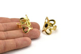 Brass Royal Ring, 2 Raw Brass Royal Rings With 1 Stone Settings - Pad Size 6x4mm N2117