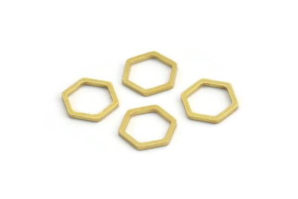Brass Hexagon Charm, 24 Raw Brass Hexagon Rings, Connectors (11x10x1mm) A4139