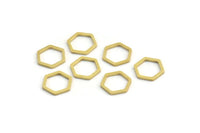 Brass Hexagon Charm, 24 Raw Brass Hexagon Rings, Connectors (11x10x1mm) A4139