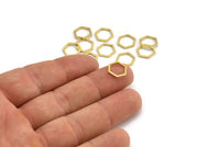 Brass Hexagon Charm, 24 Raw Brass Hexagon Rings, Connectors (11x10x1mm) A4139