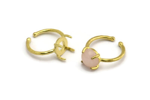 Brass Ring Settings, 4 Raw Brass Adjustable 4 Claw Ring - Ring Stone Setting - Pad Size 10mm N2121