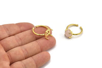 Brass Ring Settings, 4 Raw Brass Adjustable 4 Claw Ring - Ring Stone Setting - Pad Size 10mm N2121