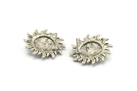 Silver Sun Earring, 2 Antique Silver Plated Brass Sun Stud Earrings, Findings (26x26mm) N2137 H1565
