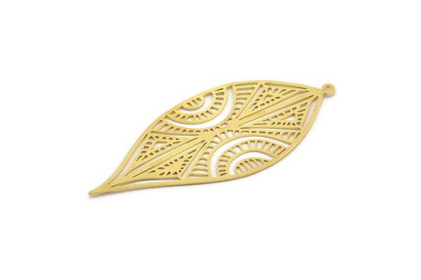 Brass Leaf Charm, 6 Raw Brass Leaf Charms With 1 Loop, Findings (58x25x0.40mm) D1663