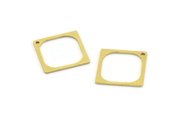Brass Square Charm, 24 Raw Brass Square Charms With 1 Hole (16x0.80mm) A4155
