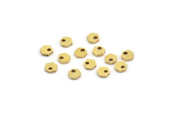 Brass Hexagon Charm, 100 Raw Brass Tiny Hexagon Charms With 1 Hole (4x1mm) A4153