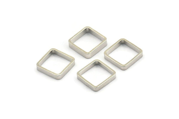 Silver Square Charm, 24 Silver Tone Square Ring Charms (10x2.2x0.7mm) BS 2268