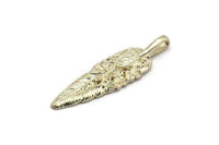 Silver Amazon Leafs, 2 - 925 Sterling Silver Plated Brass Leaf Charms, Tribal Pendants With 1 Holes (32x9.5mm) N0181