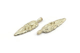 Silver Amazon Leafs, 2 - 925 Sterling Silver Plated Brass Leaf Charms, Tribal Pendants With 1 Holes (32x9.5mm) N0181