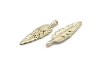 Silver Amazon Leafs, 2 - 925 Sterling Silver Plated Brass Leaf Charms, Tribal Pendants With 1 Holes (32x9.5mm) N0181