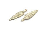 Silver Amazon Leafs, 2 - 925 Sterling Silver Plated Brass Leaf Charms, Tribal Pendants With 1 Holes (32x9.5mm) N0181
