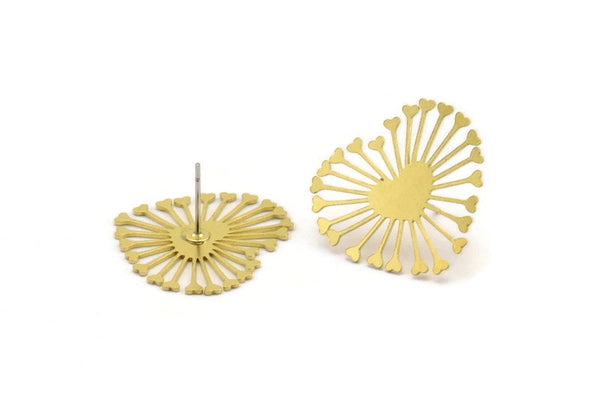 Brass Heart Earring, 8 Raw Brass Heart Shaped Stud Earrings (22x24x0.60mm) A4328