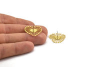 Brass Heart Earring, 8 Raw Brass Heart Shaped Stud Earrings (22x24x0.60mm) A4328