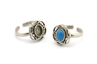 Silver Ring Settings, 2 Antique Silver Plated Brass Flower Rings With 1 Oval Shaped Stone Setting - Pad Size 8x6mm N2098 H1440