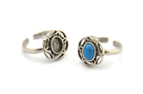 Silver Ring Settings, 2 Antique Silver Plated Brass Flower Rings With 1 Oval Shaped Stone Setting - Pad Size 8x6mm N2098 H1440