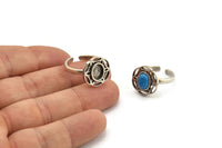Silver Ring Settings, 2 Antique Silver Plated Brass Flower Rings With 1 Oval Shaped Stone Setting - Pad Size 8x6mm N2098 H1440