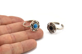 Silver Ring Settings, 2 Antique Silver Plated Brass Flower Rings With 1 Round Shaped Stone Setting - Pad Size 6mm N2097 H1441