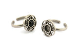 Silver Ring Settings, 2 Antique Silver Plated Brass Flower Rings With 1 Round Shaped Stone Setting - Pad Size 6mm N2097 H1441
