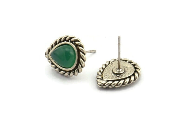 Gümüş Damla Küpe, 4 Antik Gümüş Kaplama Pirinç Damla Küpe Çivisi - Ped Boyutu 6x8mm (11x13mm) N2079 H1428