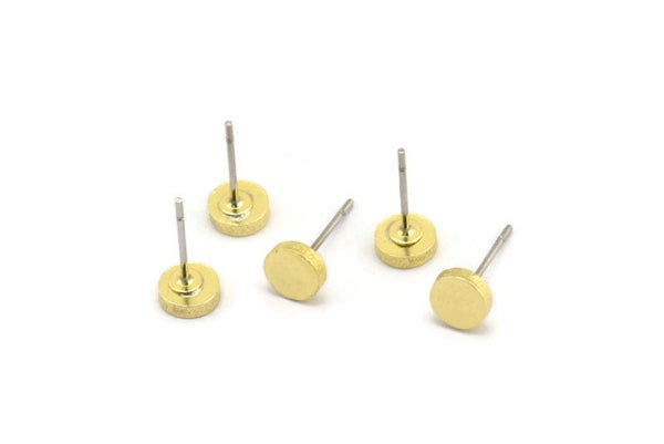 Brass Round Earring, 12 Raw Brass Round Earring Studs (6x1.5mm) A4152