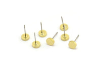 Brass Round Earring, 12 Raw Brass Round Earring Studs (6x1.5mm) A4152