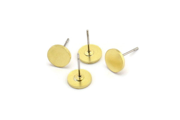 Brass Round Earring, 10 Raw Brass Round Stud Earrings (8x1mm) A4133 A4162