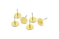 Brass Round Earring, 10 Raw Brass Round Stud Earrings (8x1mm) A4133 A4162