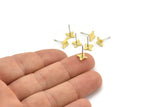 Brass Flower Earring, 12 Raw Brass Flower Stud Earrings (6x1mm) A4159