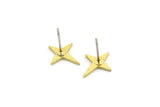 Brass North Star Earring, 12 Raw Brass Pole Star Shaped Stud Earrings (13x11x1mm) A4130